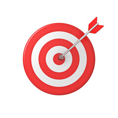 Aufkleber - Red metal arrow hitting to the center of goal target dartboard isolated on white background the business creative idea concepts 3D rendering