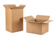 © Laki - Two open cardboard boxes one tall and narrow and the other shorter and wider on a white backdrop