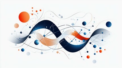 Poster - Abstract wave design with colorful spheres and flowing lines in blue and orange tones.