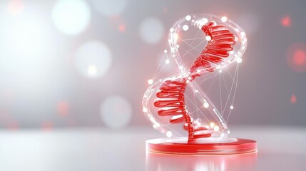 Poster - 3D model of a red DNA helix symbolizing genetics and biotechnology innovation.