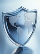 © Tam5 - World map on shield concept close up studio shot global security and protection international safety worldwide defense