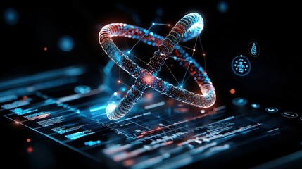 Poster - Abstract digital art featuring a glowing molecular structure on dark background.
