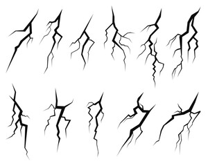 Poster - Cracked Earth: Vector illustrations of fissures, illustrating rupture, breaks, and the power of geological forces on a white background.