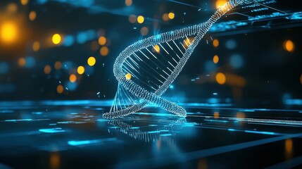 Poster - A mesmerizing digital representation of a DNA helix in a tech-inspired environment.