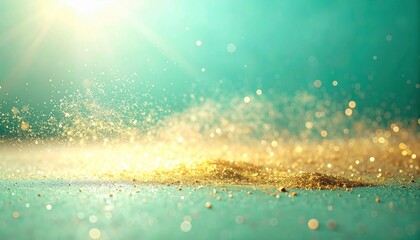 Poster - Captivating gold dust particles dancing in light studio setting macro photography ethereal atmosphere close-up view beauty in motion