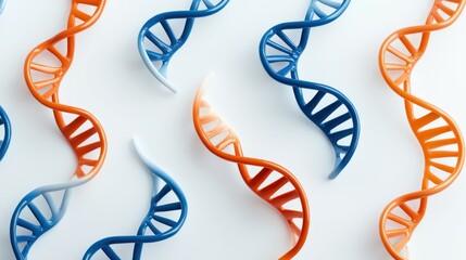Poster - Colorful DNA models in blue and orange showcasing genetic structure on a white background.