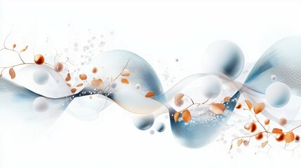 Poster - Abstract design featuring soft waves and delicate leaves in gentle colors.