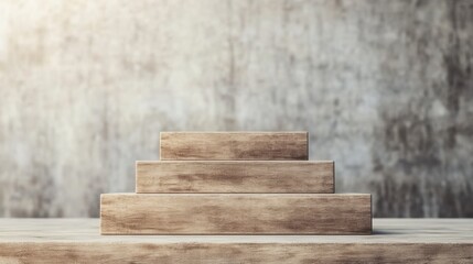 Poster - A set of wooden blocks arranged on a table against a textured background. Ideal for showcasing products or concepts in a minimalist style.