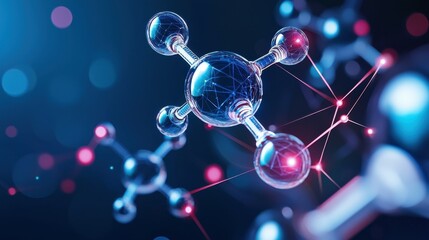 Poster - Close-up of a modern molecular structure with glowing connections.