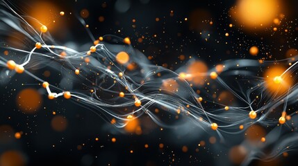 Poster - Abstract flowing strands with vibrant orange highlights against a dark background.