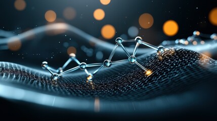 Poster - Abstract molecular structure on a dynamic dark background with glowing elements.