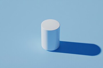 Poster - White Cylinder Standing on Light Blue Surface with Long Shadow Studio Shot Minimalist Style