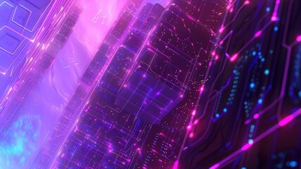 Poster - This abstract digital background features vibrant blockchain elements with neon colors, perfect for technology and crypto-related projects. Ideal for modern designs.