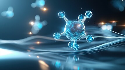 Poster - A blue molecular structure floating in a digital environment, symbolizing science and technology.