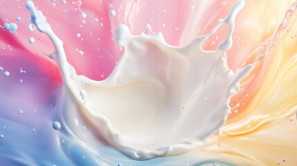Poster - Vibrant Splash of Creamy Milk Against Colorful Backdrop