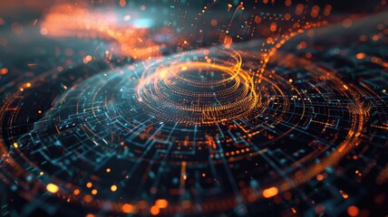 Poster - Explore an abstract futuristic diagram featuring glowing particles and intricate lines. This digital illustration embodies modern technology and innovation, ideal for various design projects.