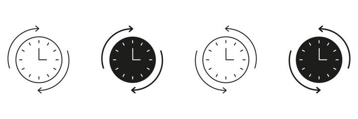 Aufkleber - Clock With Arrows Line And Solid Icon Set. Time Management, Scheduling, And Cycle Rotation Symbol Collection. Concept Of Efficiency And Planning. Isolated Vector Illustration