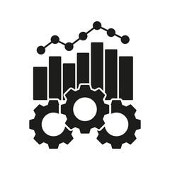 Poster - bar chart and gears solid icon. data analysis, performance optimization, and process improvement sil
