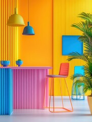Poster - Vivid interior design featuring colorful furniture and decor in a modern setting studio shot showcasing bright hues and geometric patterns