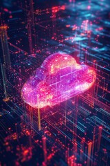 Fototapete - Digital Cloud Computing Concept with Data Network and Futuristic Technology Illustration Abstract Perspective