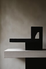 Poster - Abstract Geometric Sculpture Still Life on Plinth Minimalist Art Composition in Studio Setting Neutral Tones