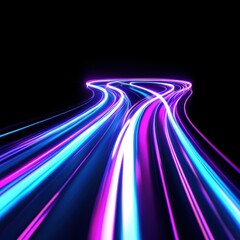 Poster - Abstract light trails on black background showing speed and motion from low angle perspective in studio
