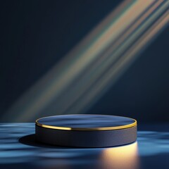 Aufkleber - Minimalist product display podium with golden trim under dramatic light rays studio shot for luxury presentation