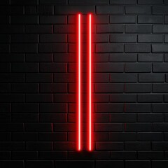 Poster - Red Neon Light Tubes on Black Brick Wall Background Close Up Abstract Design Vertical Orientation Studio Shot