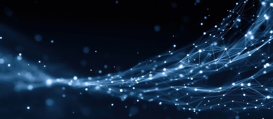 Poster - Abstract digital network with glowing nodes and connecting lines over a dark background creates a futuristic, technological feel.