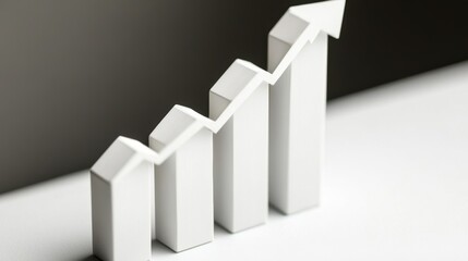 Poster - Minimalist close up of white bar graph showing upward trend in studio setting representing business growth and success