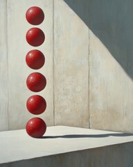 Poster - Red Spheres Ascending in a Painted Still Life Composition with Geometric Forms and Textured Surfaces in Studio Lighting