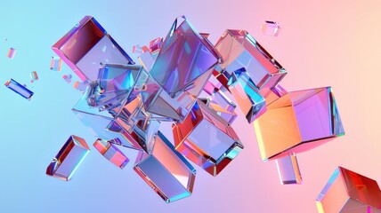 Poster - Abstract crystal shapes with reflective surfaces on colorful background. Modern art and design concept for poster. Digital artwork of transparent crystal with vibrant color background image. AIG53.
