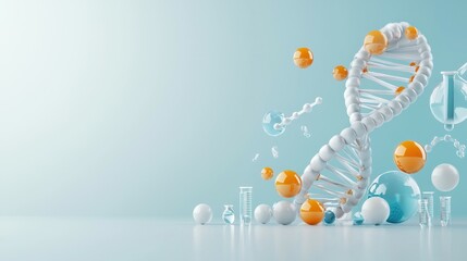 Poster - Abstract representation of DNA helix with colorful elements and laboratory glassware.