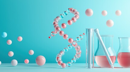 Poster - Colorful DNA structure with laboratory glassware, showcasing science and innovation.