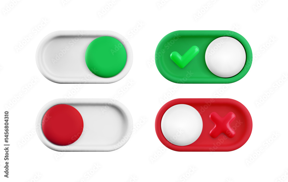 Vector cartoon 3d turn on and off switch button set. Realistic 3d ...