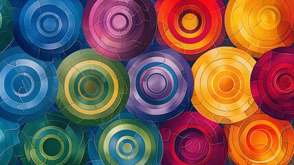Poster - Colorful abstract circles arranged in a vibrant mosaic pattern illustrating artistic expression