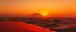 © chanwut - Crimson Martian sands stretch towards Olympus Mons, a distant silhouette; sunset paints the sky, dust storm brewing,  panorama,  high resolution