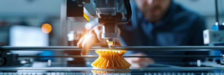 Poster - Close-up of 3D printing process with mechanical component. Detailed view of advanced manufacturing technology.