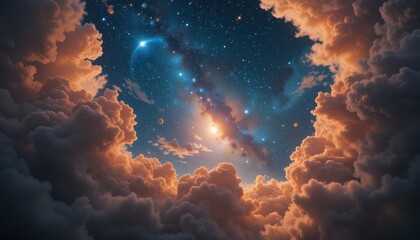 Wall Mural - A celestial view through majestic, orange clouds.