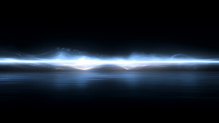 Poster - Abstract blue light streaks reflecting on water surface dark background modern conceptual design