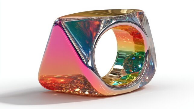 chrome shape with retro gradient colors 3d rendering isolated on white
