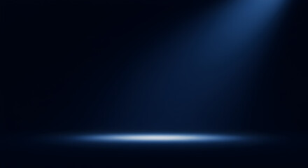 Poster - Dramatic Blue Spotlight Illuminating Stage Floor in Dark Room for Presentations and Product Display