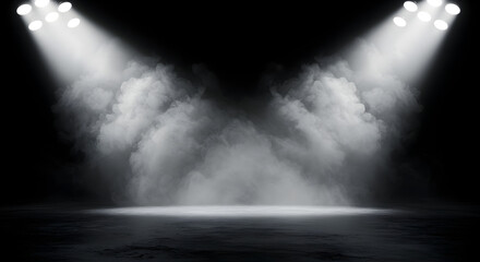 Poster - Dramatic Stage Lighting with Smoky Vapor Effect on Textured Floor in Dark Backdrop