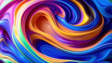 Poster - Vivid, swirling abstract art with vibrant hues of blue, purple, orange, and yellow creating a dynamic, hypnotic vortex