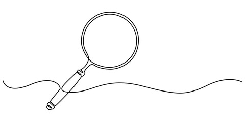 Magnifying glass continuous one line drawing. Loupe symbol in simple linear style. Search concept. Vector illustration, Continuous single line drawing of a magnifying glass. Single minimalist concept.