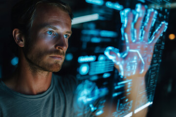 Poster - Futuristic UX designer with gesture-controlled interface