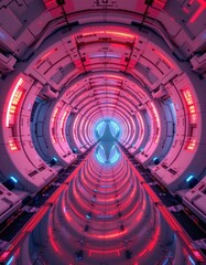 Poster - create a 3d illustration of a futuristic sci fi tunnel corridor building with a nice reflection