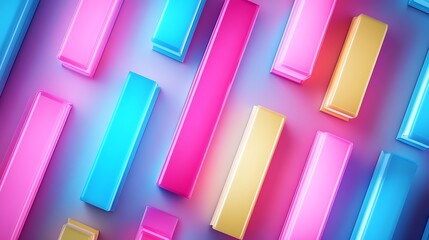 Poster - Abstract colorful 3d rectangular shapes on gradient background art candy blocks decorative isometric composition pink blue yellow tones