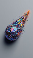 Poster - create an image featuring a holographic meteorite posed of numerous particles