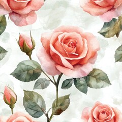 Poster - Seamless floral pattern featuring delicate pink roses, creating a romantic and elegant design